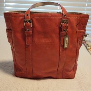 Rare Coach Orange Leather Tote Bag